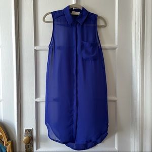 Royal blue sleeveless sheer dress shirt top